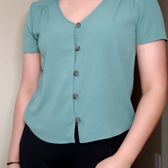Turquoise chiffon blouse - Picture 2 of 2